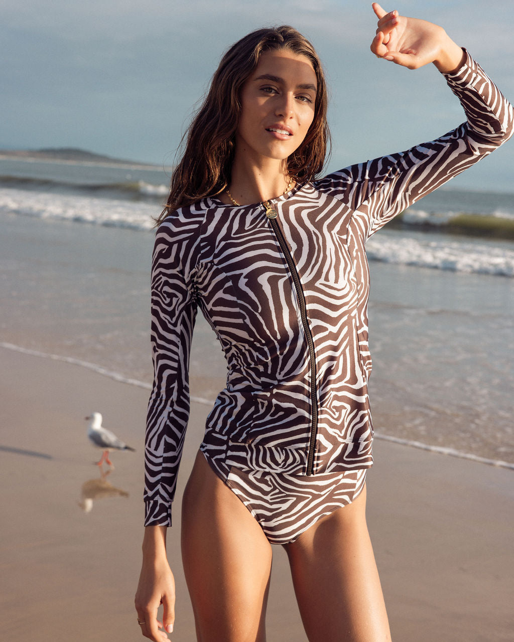 Zip Long Sleeve Rashguard - Zebra