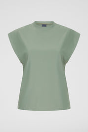 Ghost mannequin front view of khaki Sleeveless UPF50+ rash vest showing oversized design