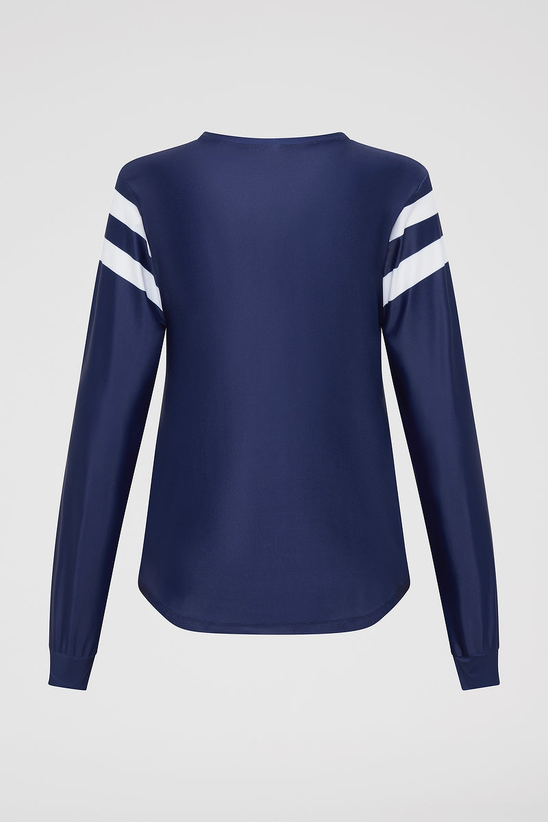 back view of navy Perfect 10 UPF50+ rash vest made in Australia