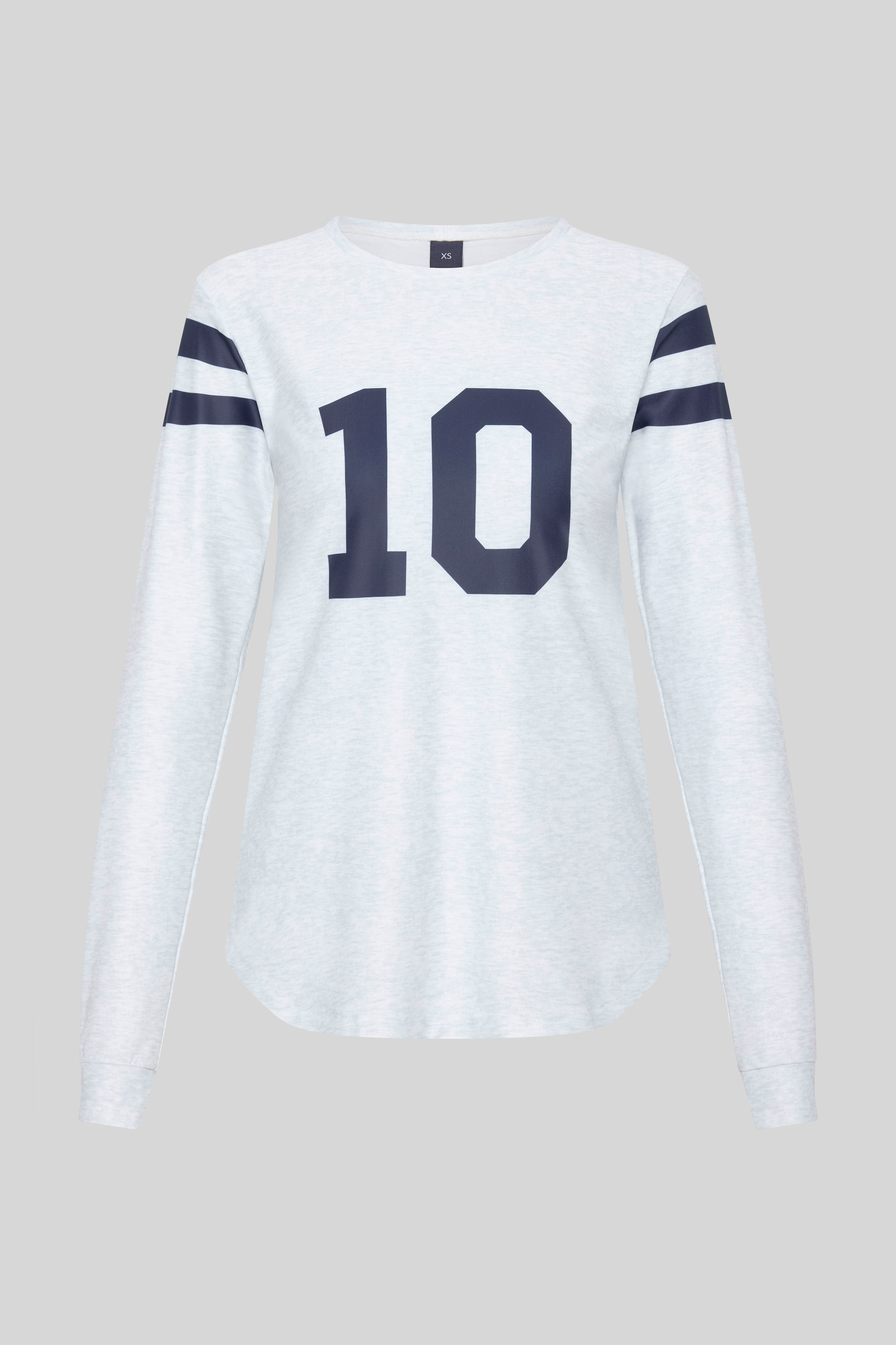 Front View UPF50+ Perfect 10 rashguard in Grey Marle and Navy