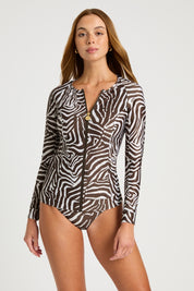 Zip Long Sleeve Rashguard - Zebra