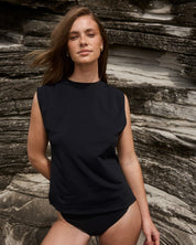 Relaxed swim tank with premium fabric and sun protection