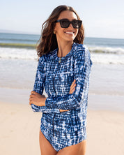 Zip Long Sleeve Rashguard - Indigo Tie Dye