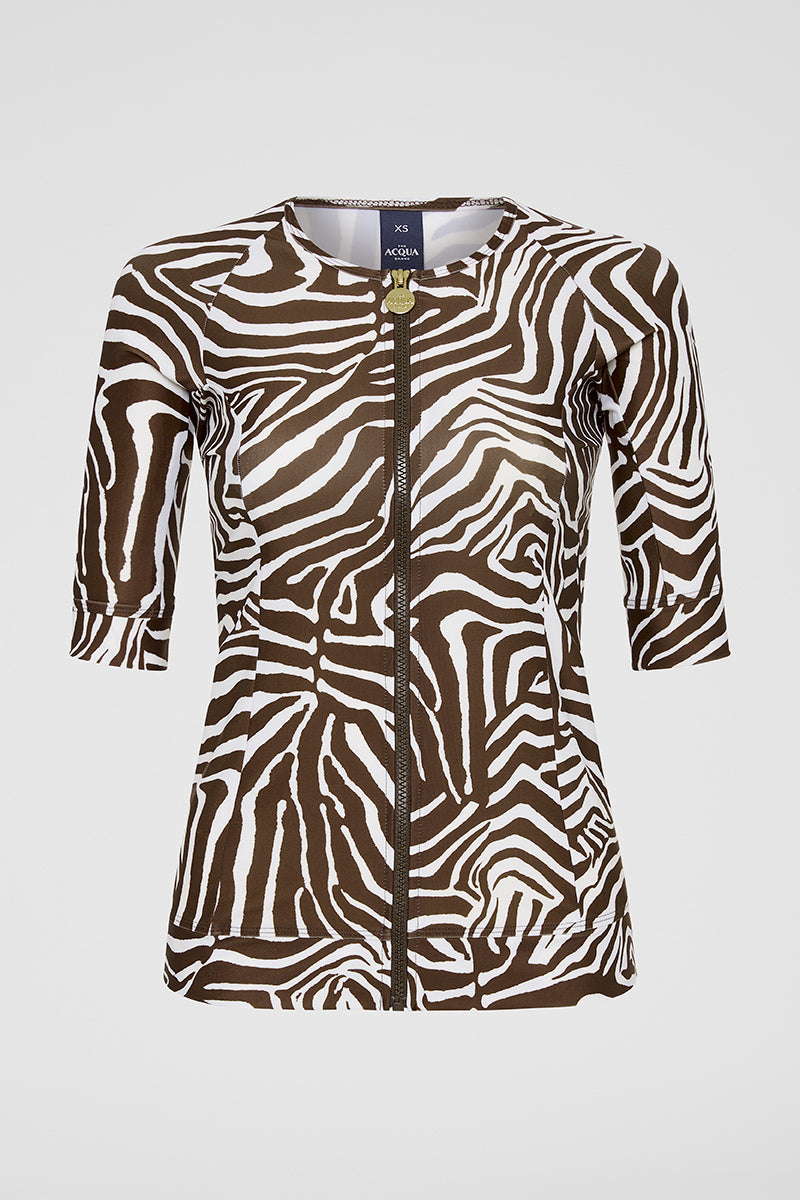 Zip Short Sleeve Rashguard in Zebra