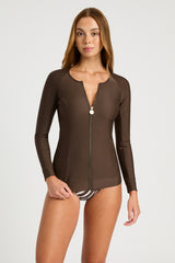 SALE - Zip Long Sleeve Rashguard - Chocolate