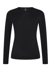 Front view of the ACQUA classic long sleeve UPF50+ rash guard in black.