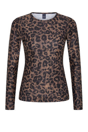 Front view of the ACQUA classic long sleeve UPF50+ rash vest in leopard print.