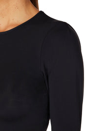 Close-up of the ACQUA classic long sleeve UPF50+ rashguard in black.