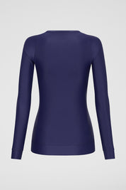 Back view of Navy Zip Long Sleeve UPF50+ rash vest displaying full coverage design