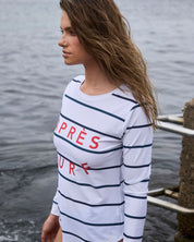 Side profile of Après Surf womens rashie in Sydney-made Italian eco-fabric